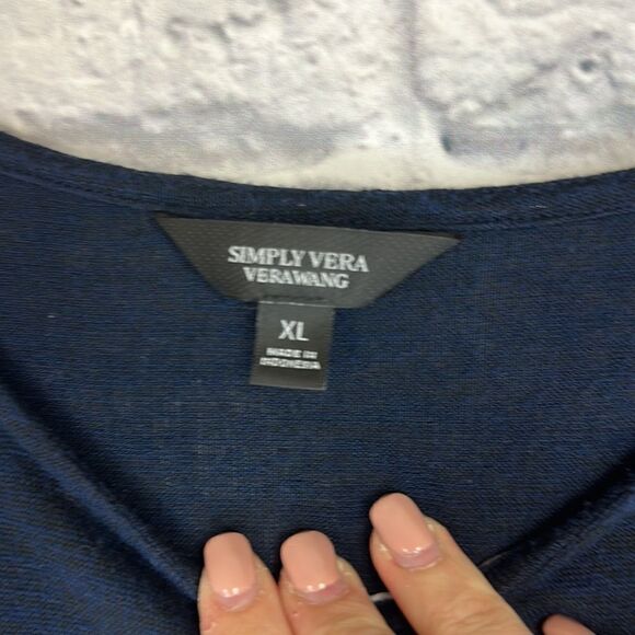 SIMPLY VERA  WANG Long Sleeve Abstract Asymmetrical Design Navy Blouse Size XL - Picture 4 of 6